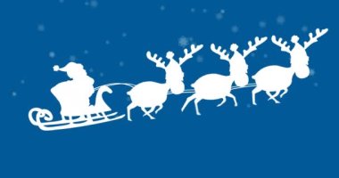 Noel Baba 'nın üzerine Ren geyiğiyle yağan karın animasyonu. Noel, gelenek ve kutlama konsepti dijital olarak oluşturuldu.