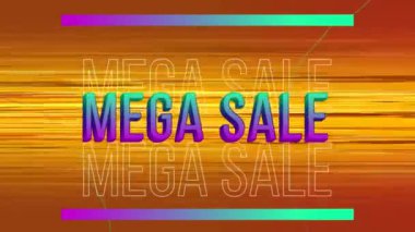 Turuncu çizgilerin üzerinde mega satış metni animasyonu. Alışveriş ve perakende konsepti dijital olarak oluşturulmuş video.
