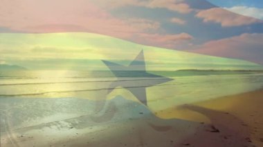 Sahilde dalgalanan Gana bayrağının canlandırması. seyahat, tatiller, vatanseverlik ve dijital olarak üretilen video konsepti.