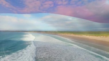 Hollanda bayrağının sahile dalgalanmasının animasyonu. seyahat, tatiller, vatanseverlik ve dijital olarak üretilen video konsepti.