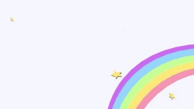 Köpek animasyonu, zafer işareti gösteren el ve kopyalanmış gökkuşağı üzerinde çiçekler. lgbtq, eşitlik ve renk konsepti dijital olarak oluşturulmuş video.