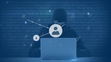 Bilgisayar kullanarak hacker üzerinden bağlantı ağının animasyonu. küresel çevrimiçi güvenlik, bağlantılar, dijital arayüz ve teknoloji konsepti dijital olarak oluşturulmuş video.