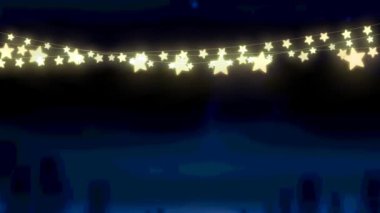 Siyah arka planda parlayan peri ışıklarının animasyonu. Noel, kış, gelenek ve kutlama konsepti dijital olarak oluşturulmuş video.