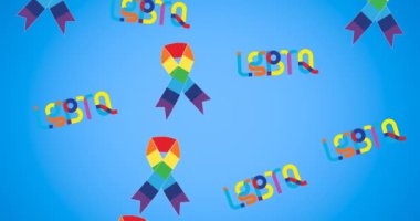 Mavi arkaplanda lgbtq metin ve gökkuşağı kurdelelerinin animasyonu. lgbtq gurur ve eşitlik kutlaması konsepti dijital olarak oluşturulmuş video.