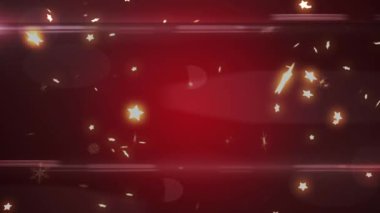Kırmızı arka planda düşen yılbaşı yıldızlarının animasyonu. Noel, kış, gelenek ve kutlama konsepti dijital olarak oluşturulmuş video.