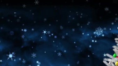 Kar yağarken yılbaşı ağaçlarının canlandırılması. Noel, gelenek ve kutlama konsepti dijital olarak oluşturuldu.