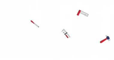 Beyaz üzerine düşen aletler üzerine İşçi Bayramı metni animasyonu. Amerikan vatanseverliği, bağımsızlık ve kutlama konsepti dijital olarak oluşturulmuş video.