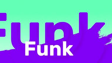 Mavi arkaplanda mor gölge yerine funk metin animasyonu. Video oyunu, eğlence ve dijital arayüz kavramı dijital olarak oluşturuldu.