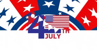 Bağımsızlık Günü Animasyonu Amerikan modelinin bayrağı üzerine yazılmış bir metin. Amerikan vatanseverliği, bağımsızlık ve kutlama konsepti dijital olarak oluşturulmuş video.