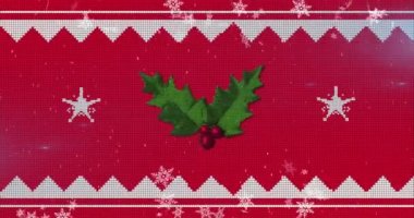 Holly ile Noel süslemesinin üzerine düşen kar animasyonu. Noel, gelenek ve kutlama konsepti dijital olarak oluşturuldu.