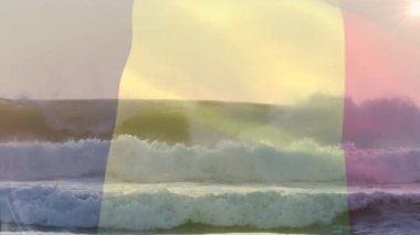 Denizde dalgalanan Belçika bayrağının animasyonu. seyahat, tatiller, vatanseverlik ve dijital olarak üretilen video konsepti.