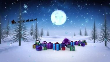 Noel Baba 'nın kışın kızakta ren geyikleriyle yaptığı animasyon. Noel, gelenek ve kutlama konsepti dijital olarak oluşturuldu.
