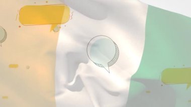 Fildişi kıyılarının boş konuşma baloncukları üzerinde dalgalanan bayrağının animasyonu. küresel iletişim teknolojisi ve sosyal ağ konsepti dijital olarak oluşturulmuş video.