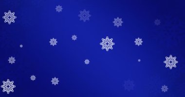 Mavi arka plana düşen kar tanelerinin animasyonu. Noel, gelenek ve kutlama konsepti dijital olarak oluşturuldu.