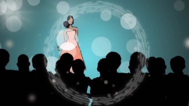 Moda defilesinde model çiziminin animasyonu mavi arka planda. moda tasarımı, moda gösterisi ve giyim konsepti dijital olarak oluşturulmuş video.