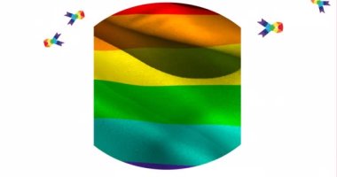 Beyaz arka planda gökkuşağı bayrağı v işareti ve kurdelelerin animasyonu. lgbtq gurur ve eşitlik kutlaması konsepti dijital olarak oluşturulmuş video.