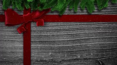 Ahşap arka planda kırmızı bir Noel yayının animasyonu. Noel, gelenek ve kutlama konsepti dijital olarak oluşturuldu.