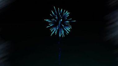 Kış manzarasına düşen havai fişek ve kar tanelerinin animasyonu. Noel, kış, gelenek ve kutlama konsepti dijital olarak oluşturulmuş video.