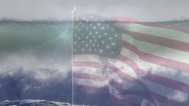 Denizde dalgalanan Amerikan bayrağının animasyonu. seyahat, tatiller, vatanseverlik ve dijital olarak üretilen video konsepti.