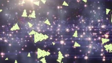 Karanlık arka planda parlayan yıldızların ve noel ağaçlarının animasyonu. Noel, kış, gelenek ve kutlama konsepti dijital olarak oluşturulmuş video.