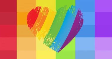 Gökkuşağı çizgileri üzerinde gökkuşağı kalbinin animasyonu. lgbtq gurur ve eşitlik kutlaması konsepti dijital olarak oluşturulmuş video.