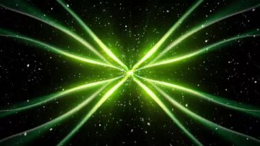 Parlak yeşil ışık çizgileri ve kar yağışının animasyonu. Noel, kış, gelenek ve kutlama konsepti dijital olarak oluşturulmuş video.