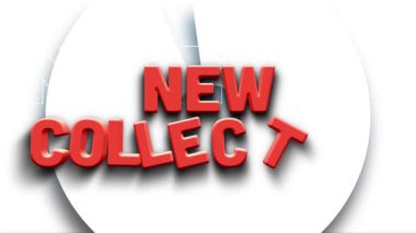 Hareket eden beyaz daire üzerinde yeni koleksiyon metninin canlandırması. perakende ve alışveriş konsepti dijital olarak oluşturulmuş video.