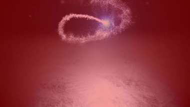 Kar yağışının animasyonu ve arka planda kırmızı filtreli Noel ağacı. Noel, kış, gelenek ve kutlama konsepti dijital olarak oluşturulmuş video.