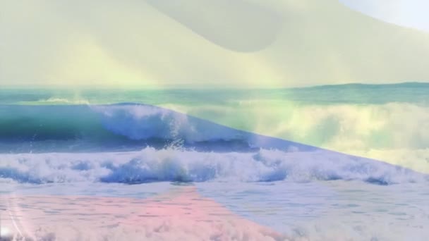 コロンビアの旗のアニメーションは海で波の上に吹いている 愛国心とお祝いの概念デジタルで生成されたビデオ — ストック動画