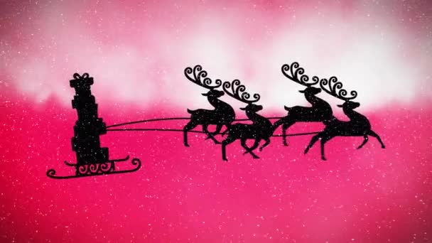Animacja Prezentów Saniach Reniferami Nad Padającym Śniegiem Boże Narodzenie Tradycja — Wideo stockowe