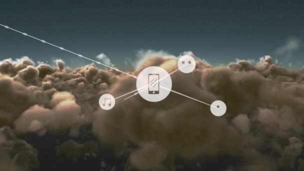 Animación Red Conexiones Iconos Con Smartphones Notas Sobre Nubes Conexiones — Vídeo de stock