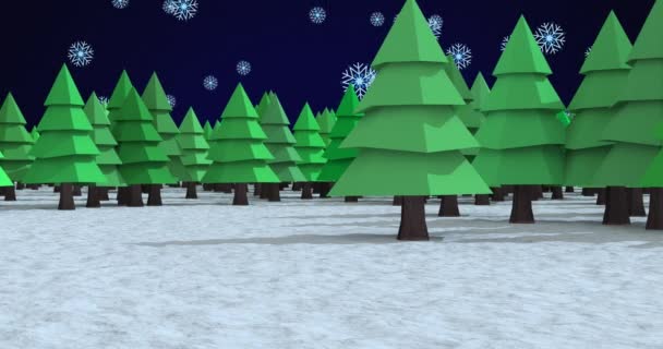 Animation Von Schnee Der Über Tannenbäume Und Winterlandschaften Fällt Weihnachten — Stockvideo