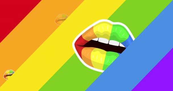 Animation Rainbow Mouths Rainbow Stripes Lgbtq Pride Equality Celebration Concept — Stock Video