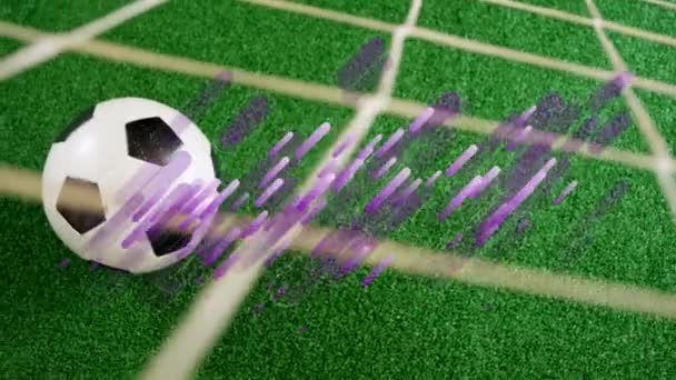 Animation Sentiers Lumières Violettes Dessus Des Ballons Football Concept Mondial — Video