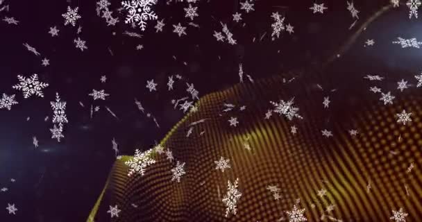 Анимация Снега Падающего Над Серой Волной Точек Рождество Зима Традиции — стоковое видео