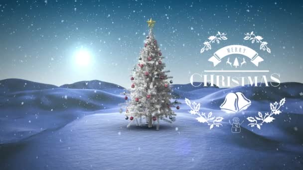 Animazione Auguri Natale Sfondo Paesaggio Invernale Con Albero Natale Natale — Video Stock