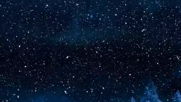 Animación Nieve Cayendo Sobre Abetos Estrellas Paisajes Invernales Navidad Tradición — Vídeo de stock