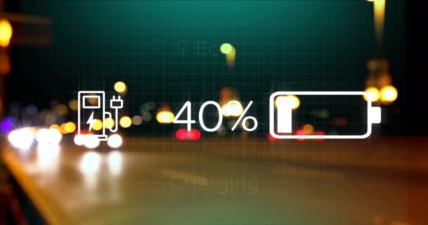 Animazione Dell Interfaccia Con Icona Della Batteria Ricarica Tachimetro Strada — Video Stock
