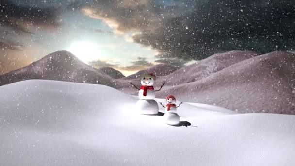 Animazione Due Pupazzi Neve Che Cadono Nel Paesaggio Invernale Natale — Video Stock