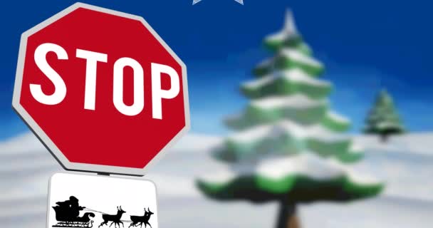 Animatie Van Kerstballen Stop Bord Met Kerstman Slee Met Rendieren — Stockvideo