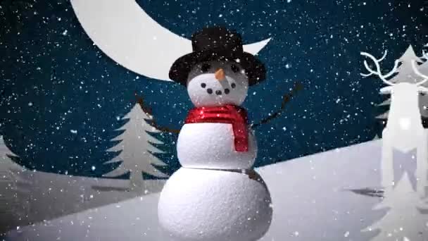 Animazione Babbo Natale Slitta Con Renne Sopra Pupazzo Neve Neve — Video Stock