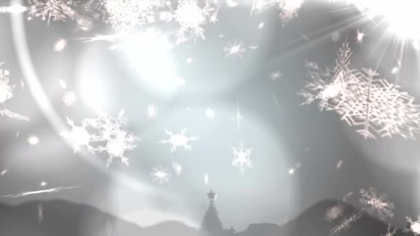 Анимация Рождественского Снега Падающего Рождественские Украшения Сером Фоне Рождество Зима — стоковое видео