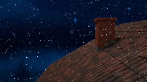 Κινούμενο Χιόνι Πέφτει Πάνω Από Την Οροφή Καμινάδα Στο Χειμερινό — Αρχείο Βίντεο
