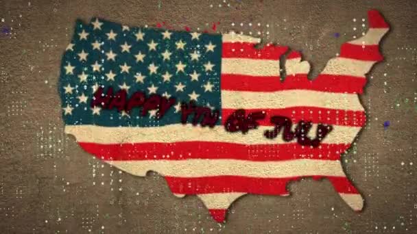 Animace Čtvrtého Červencového Dne Nezávislosti Nad Mapou Vlajkou Ameriky Americký — Stock video