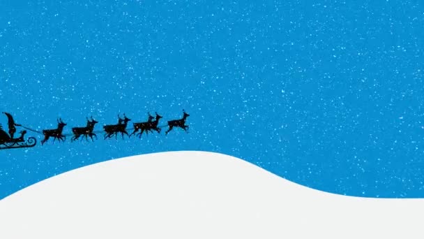 Animación Santa Claus Trineo Con Renos Nieve Cayendo Sobre Fondo — Vídeo de stock