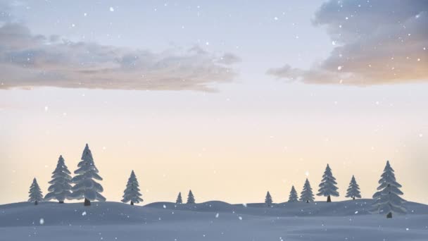 Сніг Падає Над Декількома Деревами Зимовому Пейзажі Проти Хмар Небі — стокове відео