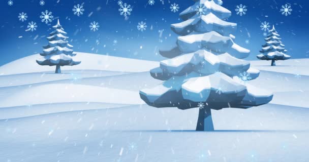 冬の風景の上に降る雪のアニメーション クリスマス お祝いのコンセプトをデジタルで — ストック動画