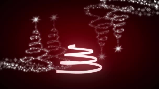 Animación Cinta Blanca Navidad Formando Árbol Navidad Sobre Fondo Rojo — Vídeos de Stock