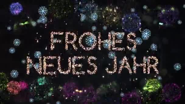 Animation Von Fröschen Neuen Jahr Text Mit Feuerwerk Explodiert Und — Stockvideo