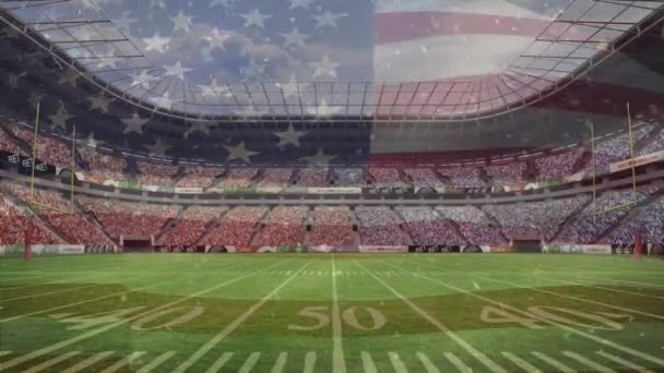 Animación Bandera Ondeando Sobre Campo Fútbol Americano Estadio Deportivo Patriotismo — Vídeo de stock